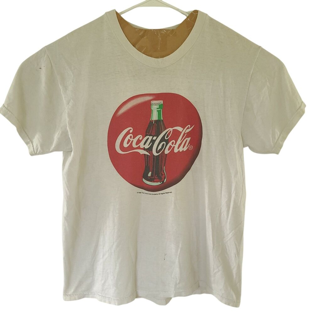 VTG 1998 Coca-Cola Coke Classic Glass Bottle Logo Promo T-Shirt Size LG USA